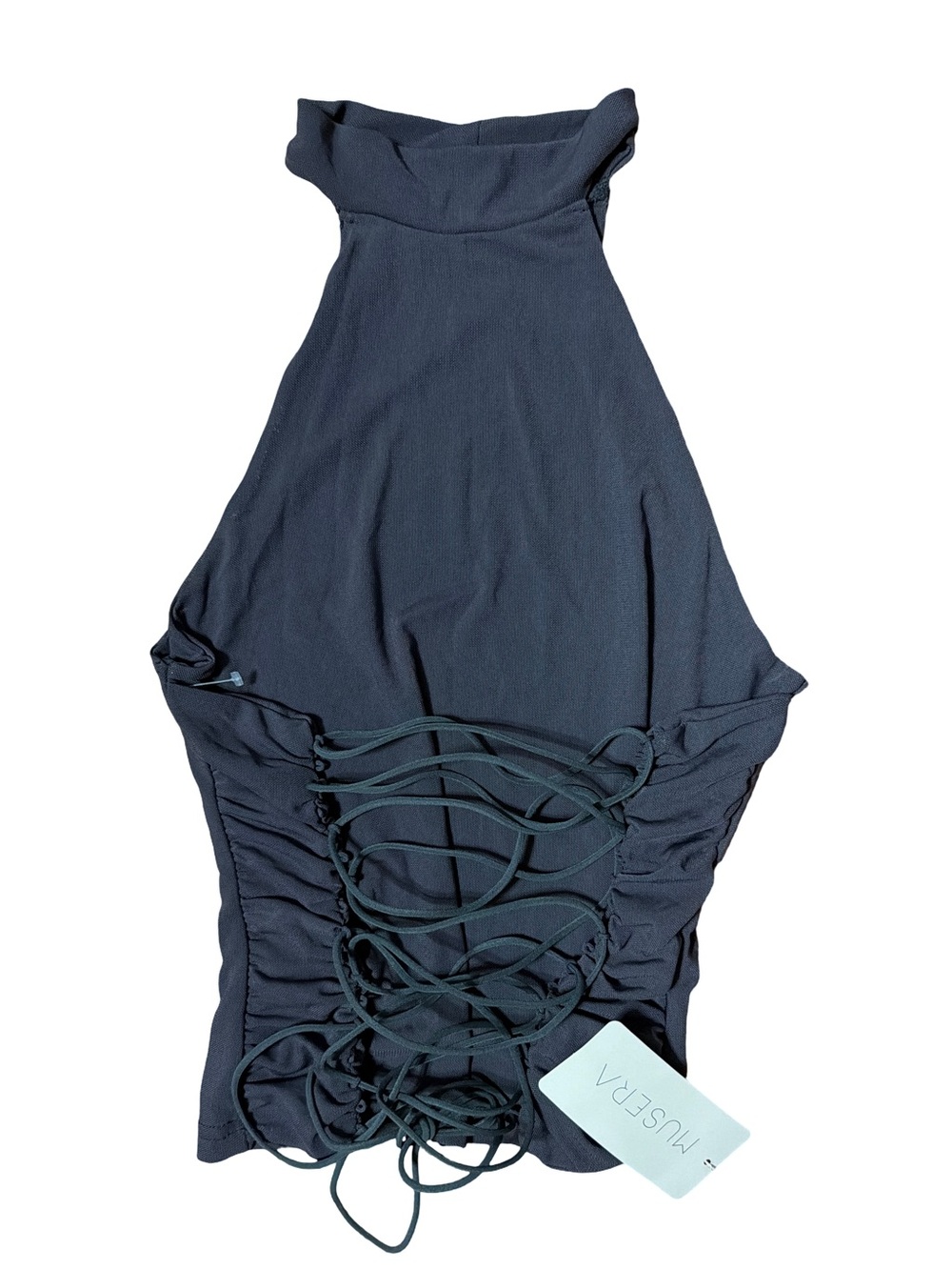MuseRA Dark Gray  Halter Lace-Up Women's Top
